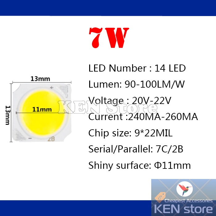 Bóng led 3W 5W 7W 10W vuông 13mm