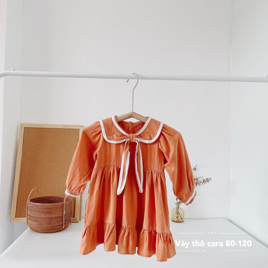 Váy thu dài tay thô cara cổ sen buộc tai dài cho bé gái 1-5 tuổi (Mã 250605)