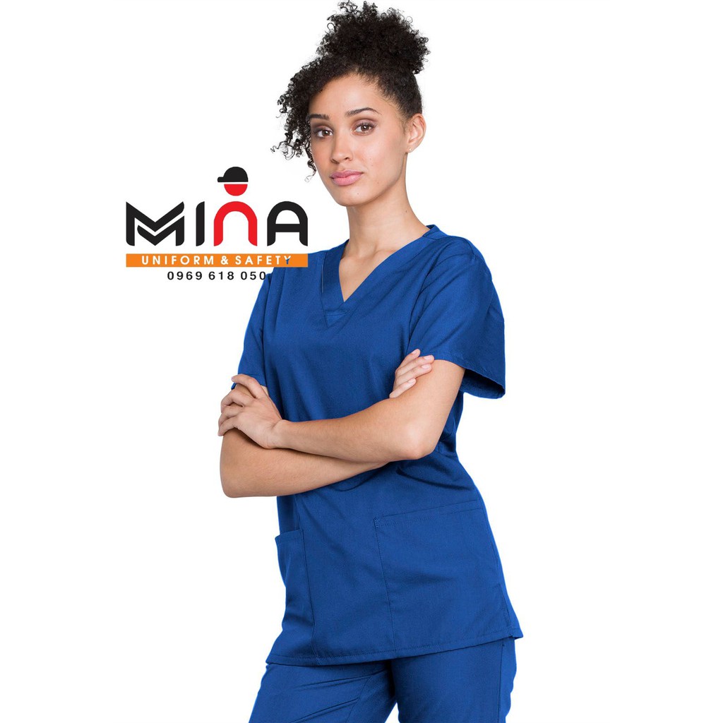 Bộ scrubs bác sĩ, quần áo y tế phòng mổ, đồng phục phẫu thuật - Màu Xanh bích đậm