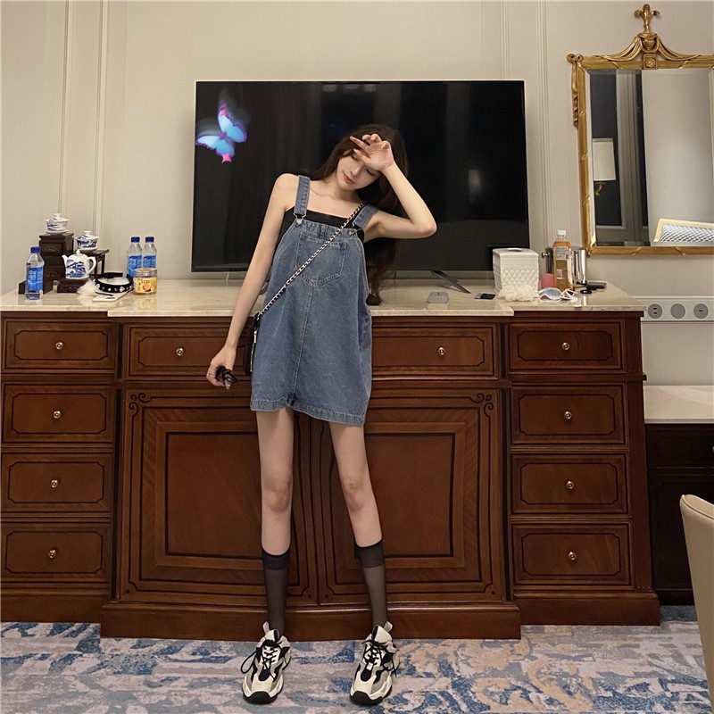Xiaozhainv Đầm Yếm Denim Form Rộng Phong Cách Hàn Quốc Xinh Xắn Cho Nữ