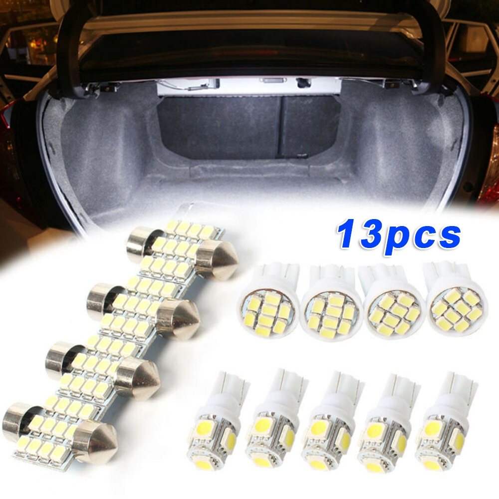 Set 13 Đèn LED SMD Ánh Sáng Trắng Siêu Sáng Gắn Trần Xe Ô Tô