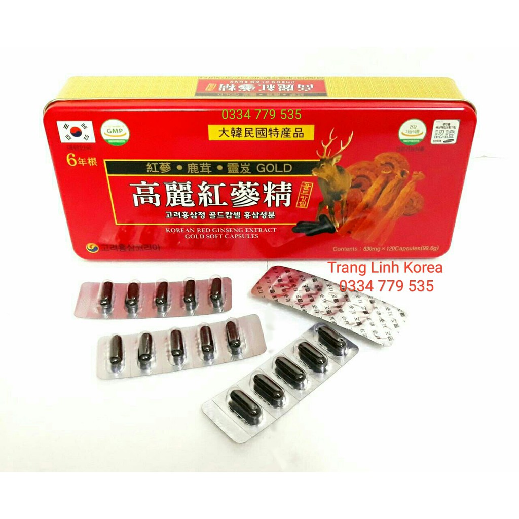 Viên đạm hồng sâm nhung hươu linh chi, hộp đỏ 120 viên - Đạm sâm tổng hợp hàn quốc - tranglinhkorea