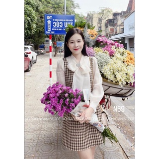 VÁY DẠ ZICZAC NƠ CỔ PHA TƠ