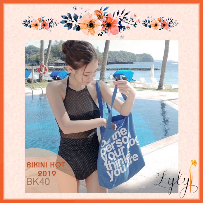 Bộ bơi nữ liền thân họa tiết chấm bi trang nhã BK40