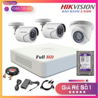 Bộ 3 Mắt Camera 2.0Mp HikVision - Tặng Kèm Ổ Cứng Và Toàn Bộ Phụ Kiện