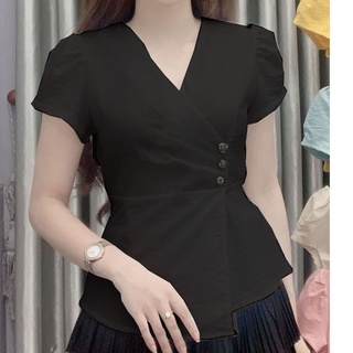 ÁO KIỂU ĐŨI VẠT CHÉO PHỐI NÚT