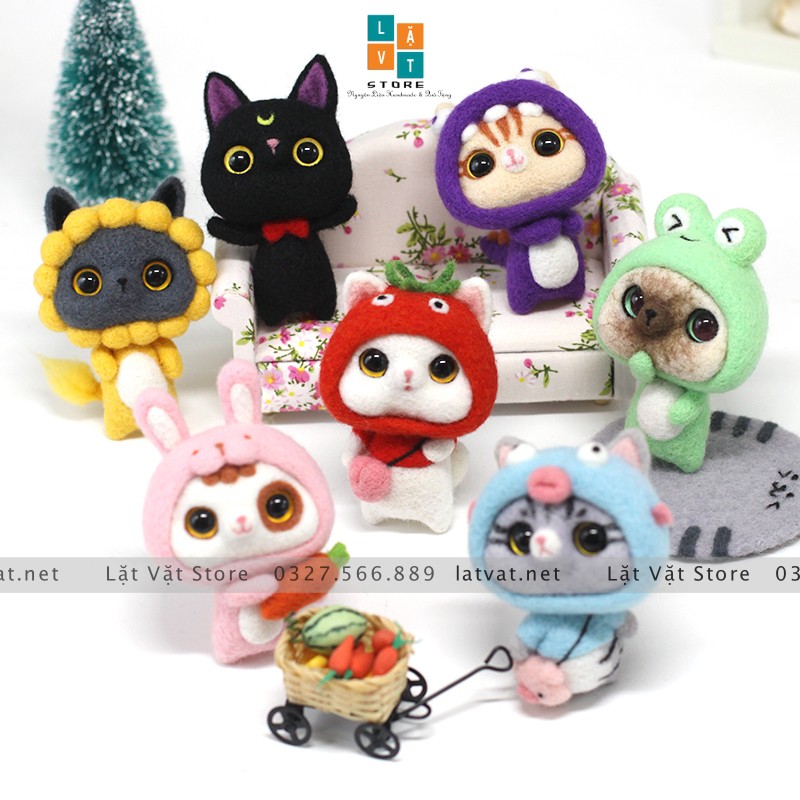 [Mới 2021] Bộ len chọc Mèo Mộng Mơ có hướng dẫn, needle felting cat, quà tặng handmade ý nghĩa