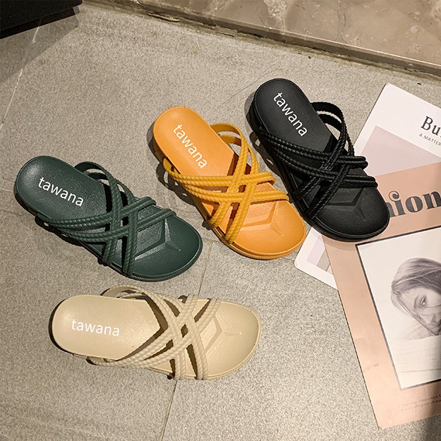 Dép nữ cao su 4 quai chéo nhỏ tawana đế cao 3cm 2M01