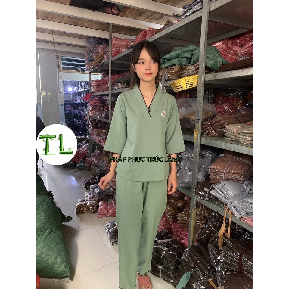 Đồ nữ đi chùa - Áo lam phật tử - Cúc thêu