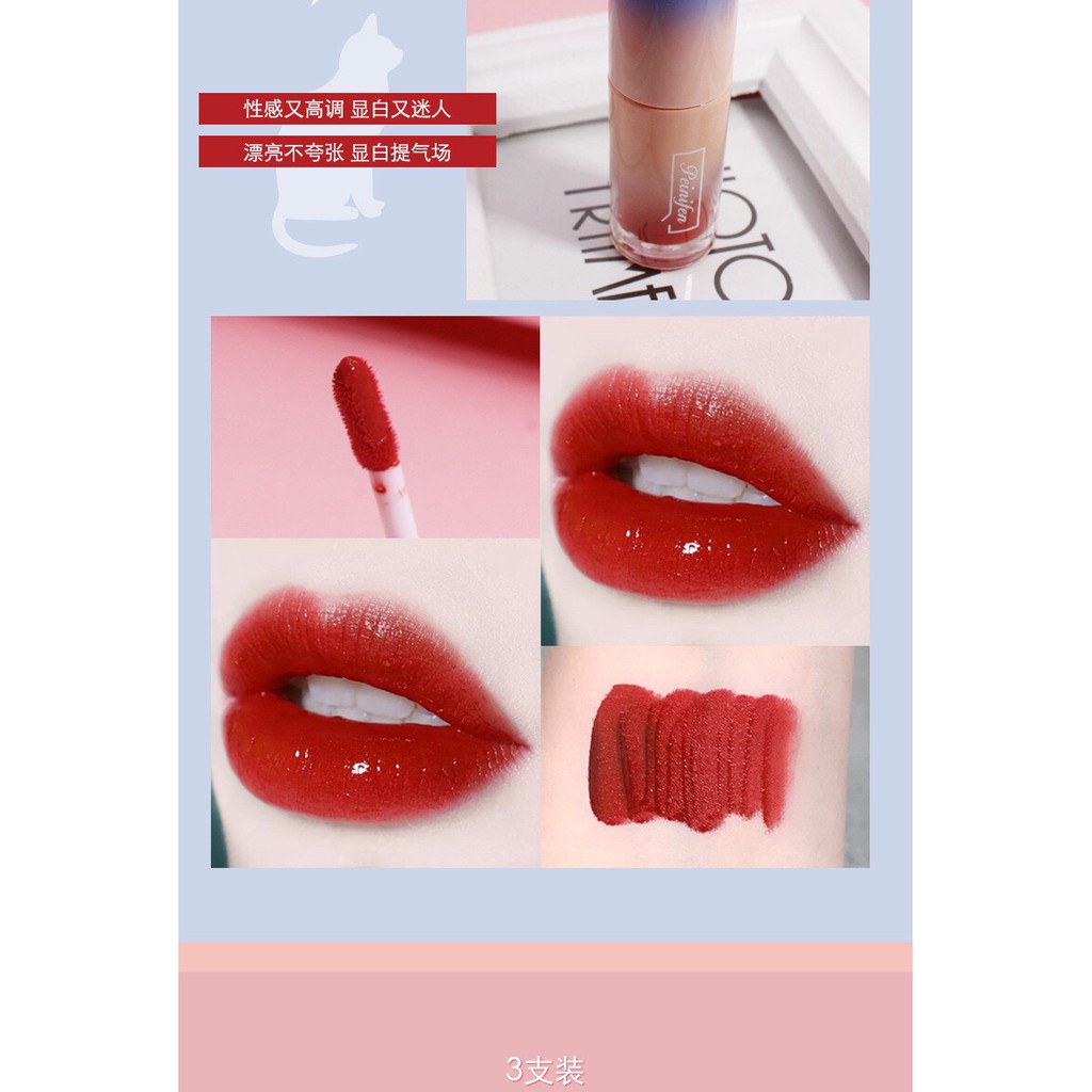 Set 3 Cây Son Kem Bóng Lì Peinifen Kiss Me Đầu Mèo Thiết Kế Dễ Thương Lên Tone Cực Chuẩn