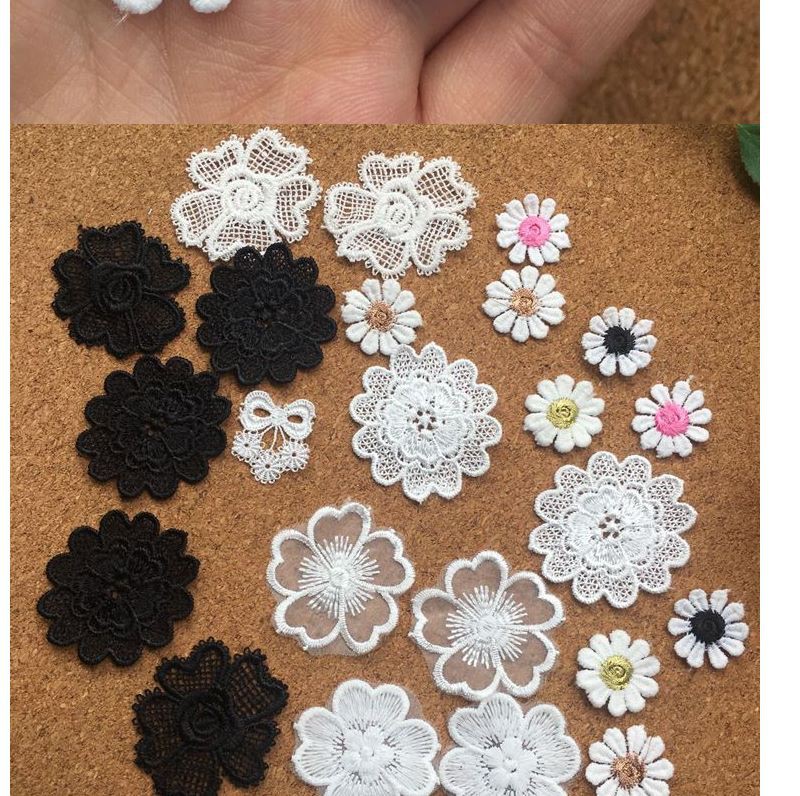 Miếng vá vải lụa mỏng polyester hình bông hoa ren 3D thêu trang trí quần áo