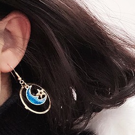 Khuyên Tai Bất Đối Xứng Hình Ngôi Sao Mặt Trăng Thời Trang