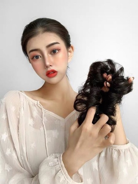 &lt;KÈM ẢNH THẬT&gt; Búi phủ xoăn tóc giả đẹp (loại TO, Tơ KHÔNG BÓNG)