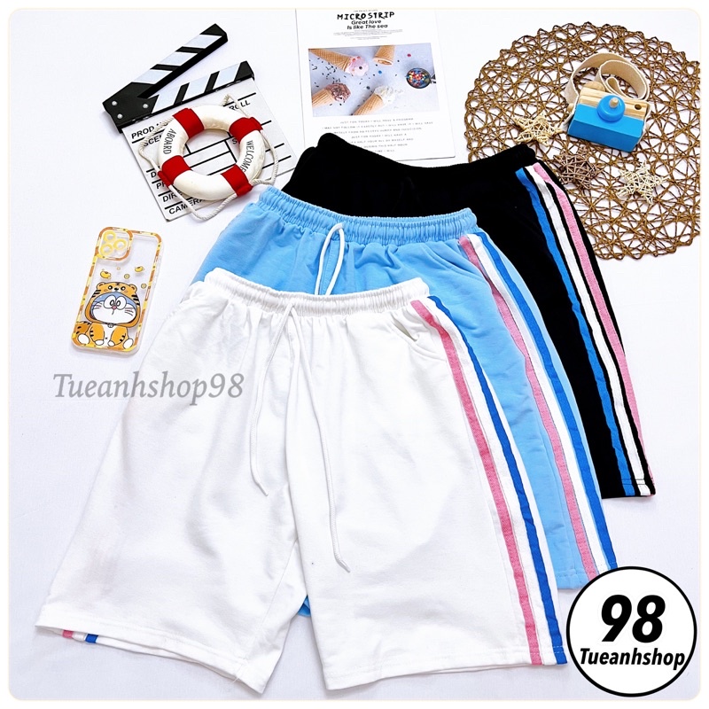 🔥Quần Short 3 Line 3 Màu Unisex Nam Nữ - Quần Đùi Thể Thao Ống Rộng Phom Rộng Freesize 38-70kg Quần Sooc Thun TUEANHSHOP