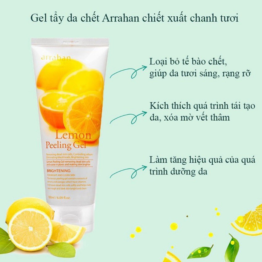 Tẩy da chết Arrahan - Tẩy da chết thiên nhiên dạng gel hương chanh và táo 180ml Auth Hàn Quốc