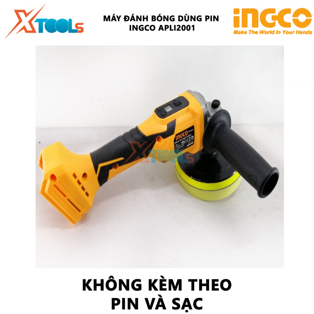 Máy đánh bóng dùng pin INGCO APLI2001 | máy đánh bóng cầm tay 20V, Tốc độ không tải 500-2800/p, Đế dưới 150mm, Không kèm