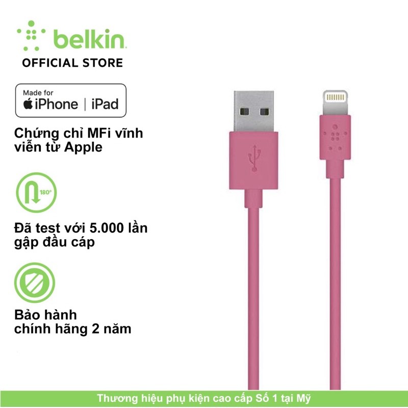 Cáp sạc iPhone, iPad, iPod USB-A ra Lightning BELKIN MIXIT↑™ F8J023bt04 chuẩn MFi dài 1.2m