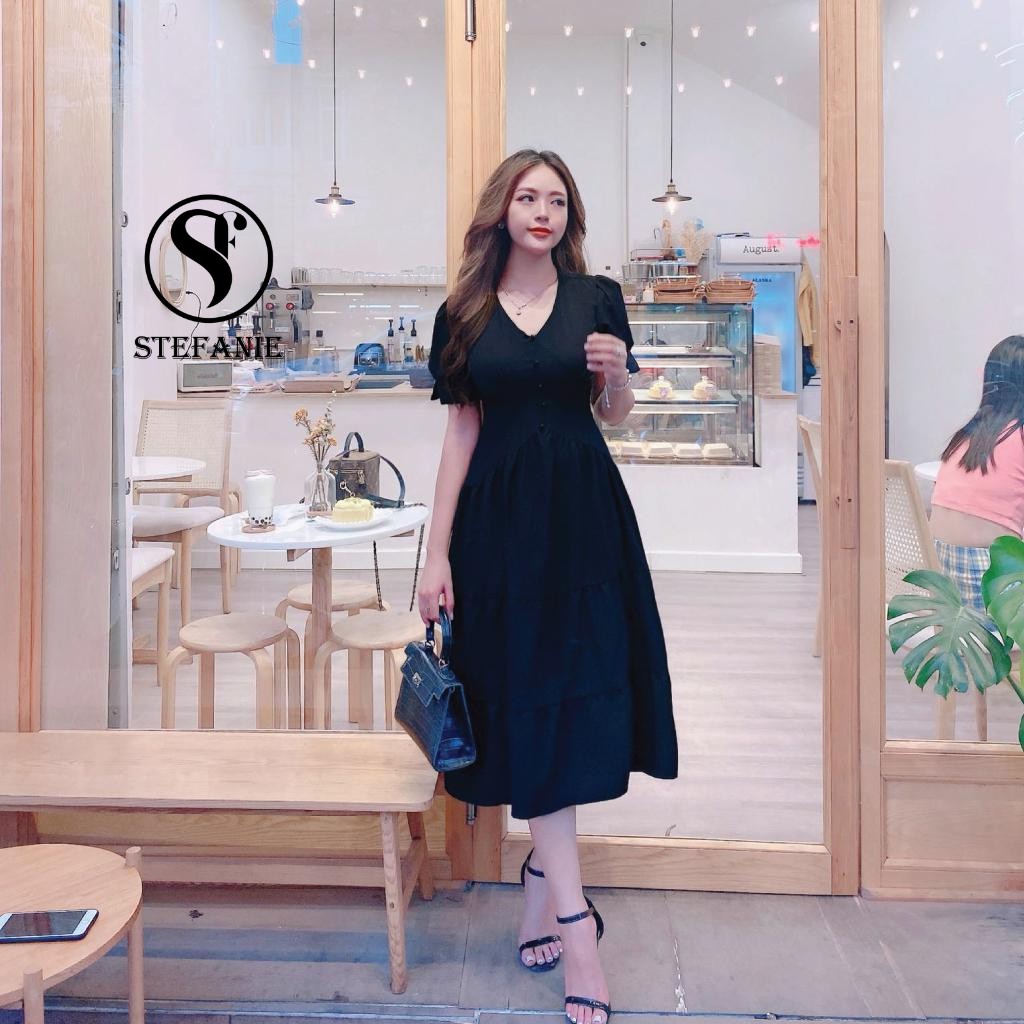 Đầm Công Sở - Váy Xòe ,Thời Trang STE ,Cổ V Che Bụng Chất Liệu Mềm Mát | BigBuy360 - bigbuy360.vn