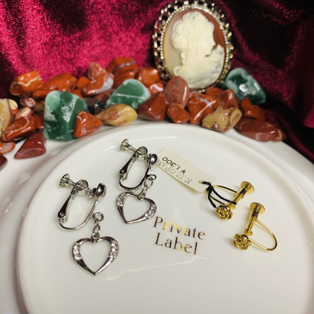 Bông tai kẹp dáng dài mix đá sáng - Hoa hồng mạ K18GP nguyên mác | Vintage Earrings || Si Nhật | 2hand