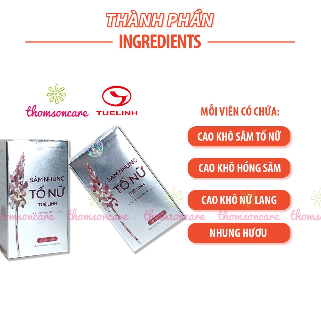Sâm nhung tố nữ Tuệ Linh - Lọ 30 viên Bổ sung nội tiết tố, hồi xuân, giảm lão hóa, đẹp da cho phụ nữ tiền mãn kinh | BigBuy360 - bigbuy360.vn