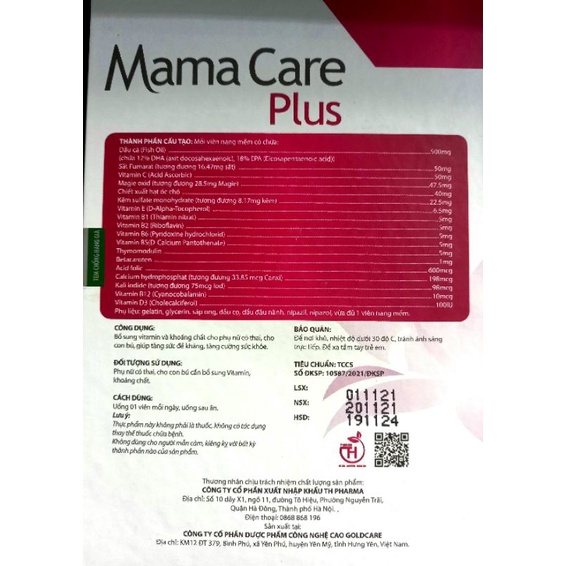 30 viên Sắt bà bầu Mama Care Plus, hỗ trợ giảm ốm nghén, chuột rút