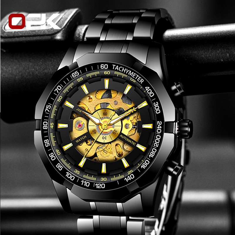 OPK 8660 Watch Men Genuine Automatic  Mechanical Waterproof Stainless Steel Strap Gold-plated Luminous Cool Unique
