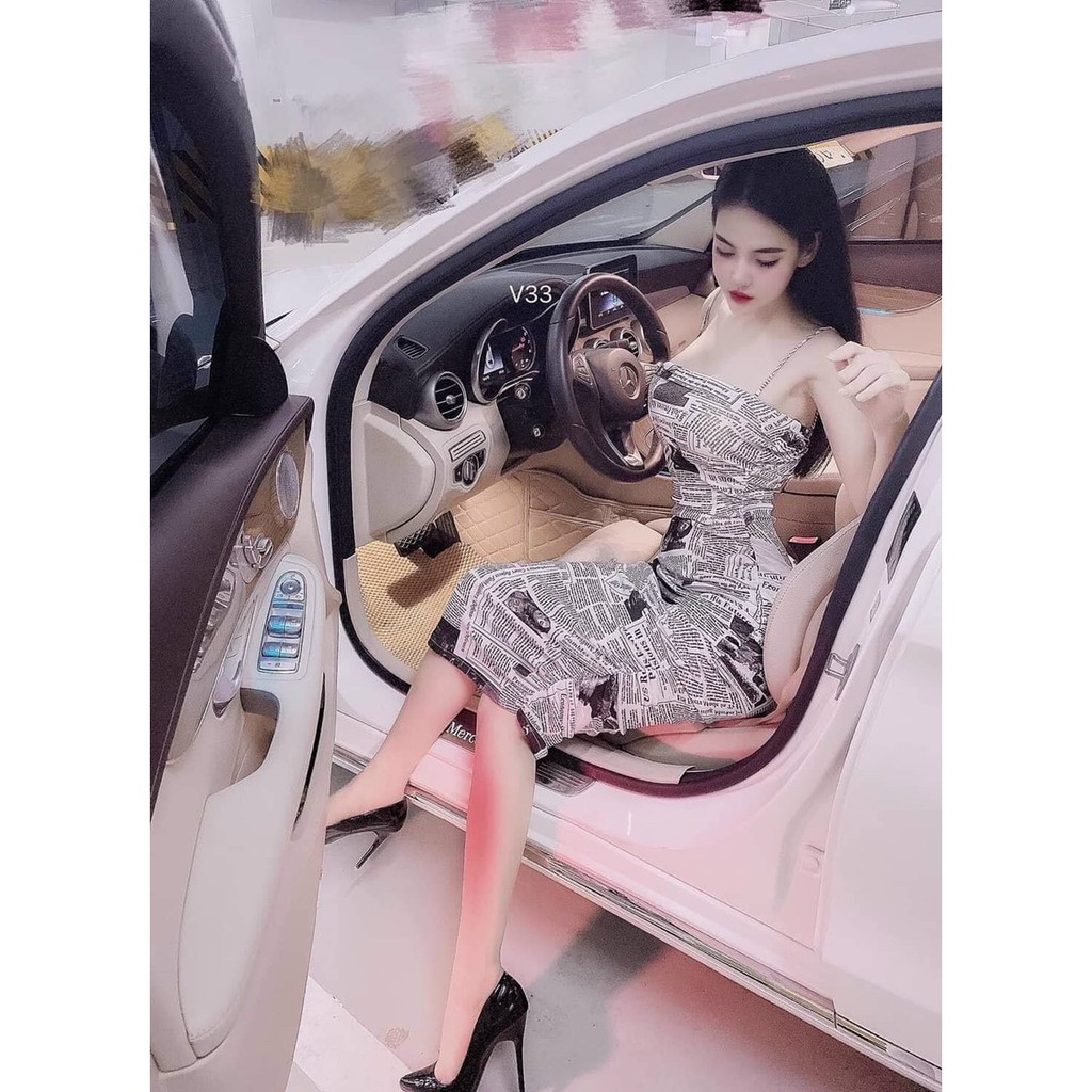 [Mã FAMAYWA2 giảm 10K đơn 50K] Đầm body hai dây ôm dáng họa tiết chữ thời trang (có mút ngực) | BigBuy360 - bigbuy360.vn