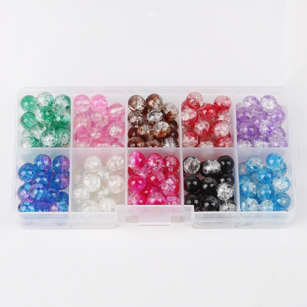 Hộp hạt thủy tinh nhiều màu sắc cỡ 6/8mm làm đồ trang sức thủ công tiện dụng