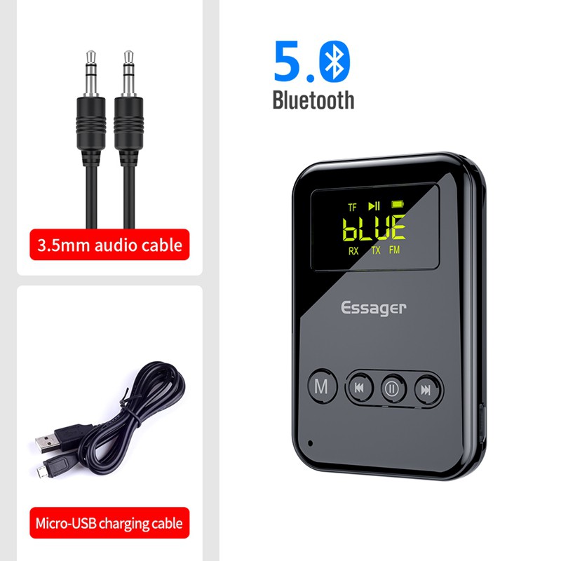 ESSAGER Bluetooth 5.0 Audio Transmitter Receiver 3.5mm Jack Aux Audio Wireless Adapter for PC TV Headphone Car