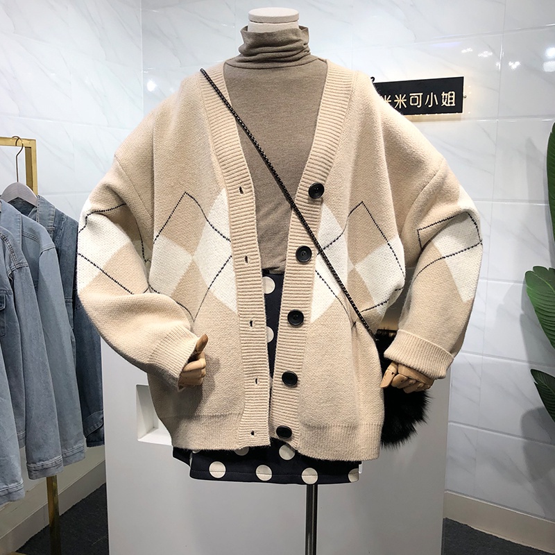 Áo Khoác Cardigan Dáng Rộng Họa Tiết Sọc Caro Thời Trang Hàn Quốc