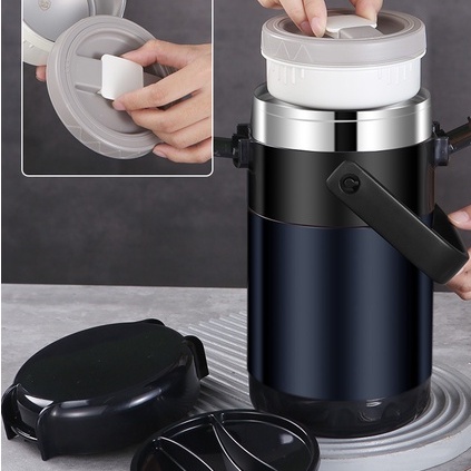 Hàng giao ngay 2.6L Hộp đựng thức ăn nhiệt Thép không gỉ 304 4 lớp Hộp cơm Bento hút chân không với Xử lý cho Trường học / Làm việc / Du lịch