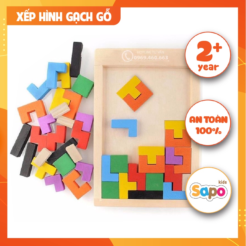 Đồ Chơi Xếp Hình Thông Minh Cao Cấp Size Đại, Tetris Xếp Gạch Gỗ Pitomio Montessori cho bé sapo kids