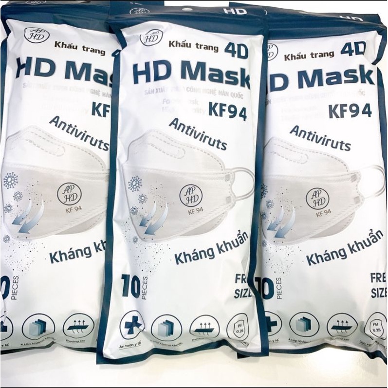 COMBO 10 TÚI Khẩu Trang 4D KF94 HD - Hoàng Dũng Mask Chống Bụi Mịn