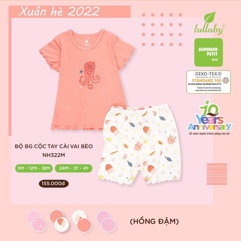 Bộ cộc tay bé gái cài vai bèo lullaby