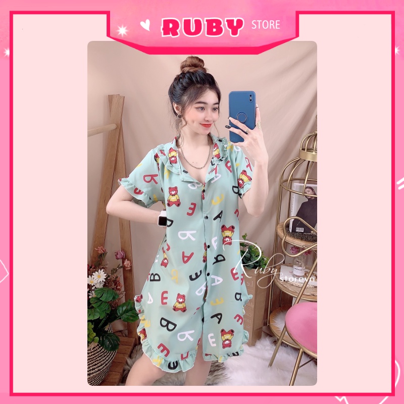 Đầm ngủ Hoạt Hình in Gấu họa tiết dễ thương, chất kate mịn đẹp Free Size Dưới 55KG ❤ Rubystorevn