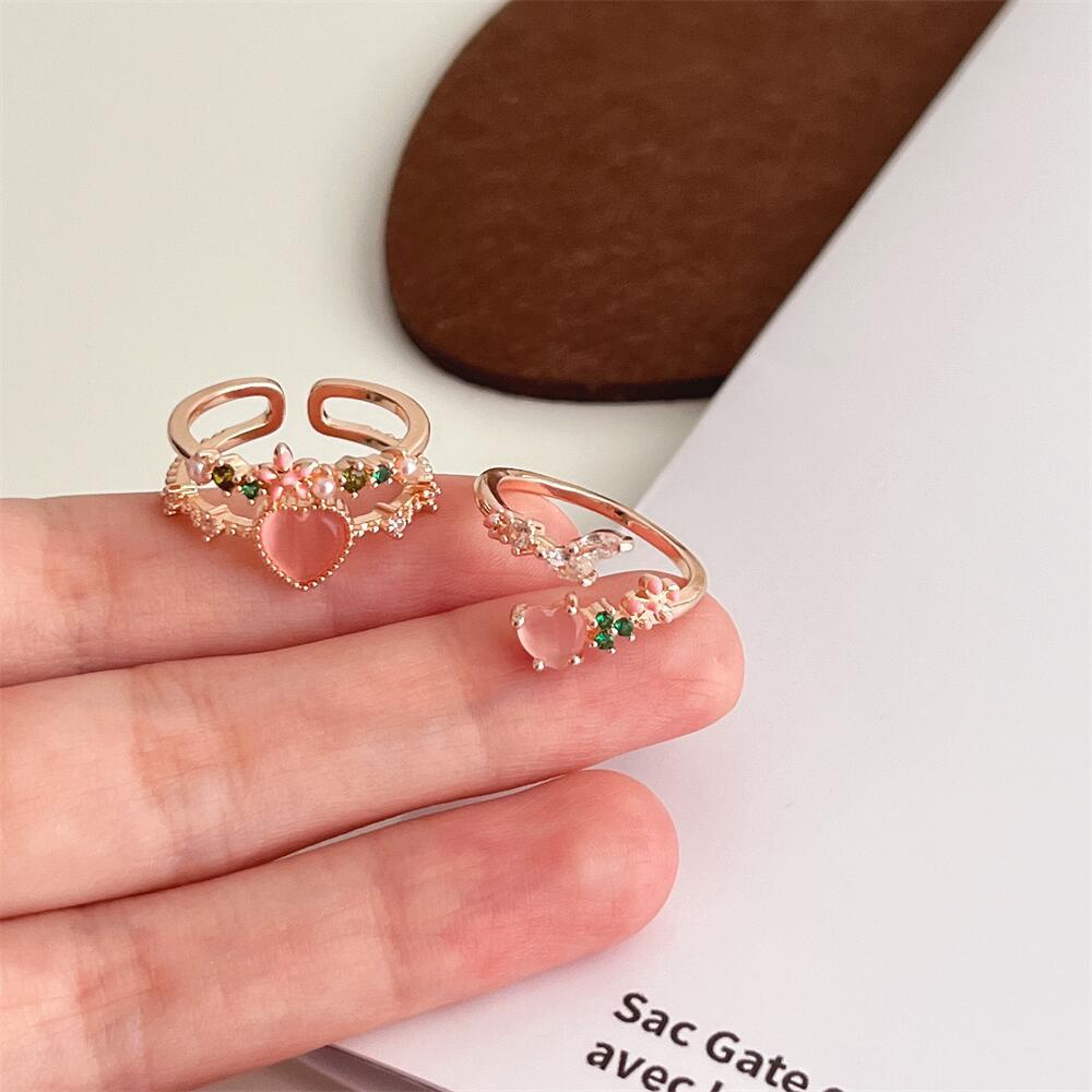 Nhẫn MANYUE dạng hở điều chỉnh được mặt trái tim đính đá zircon nhân tạo thời trang Hàn Quốc