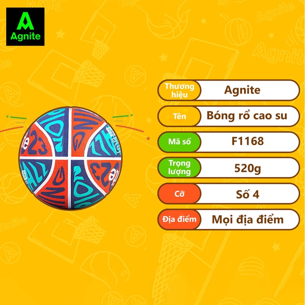 Quả bóng rổ Agnite số 5 cao cấp đạt tiêu chuẩn - cao su chống bẩn, không mòn, bền, chơi thể thao chuyên nghiệp -Diệp Lạc