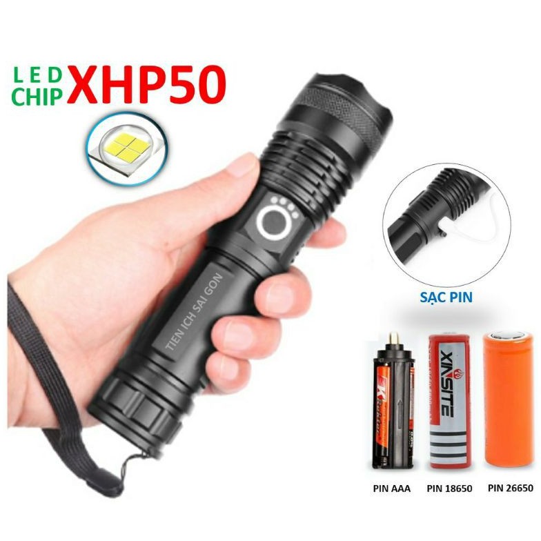 Đèn pin siêu sáng ⚡️𝐅𝐑𝐄𝐄 𝐒𝐇𝐈𝐏⚡️ Đèn pin XHP50 ánh sáng mạnh - Pin khỏe - BH 6 tháng - 1 đổi 1 30 ngày !