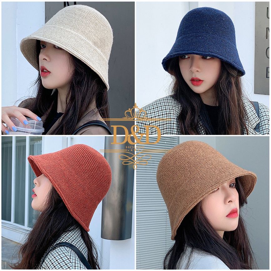 Mũ nón bucket nữ vải len phong cách Nhật Hàn