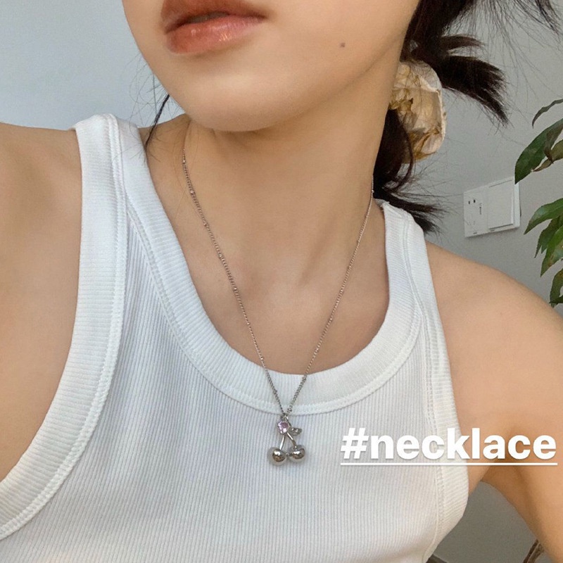 Vòng cổ thép titan mặt hình trái tim/quả cherry dễ thương