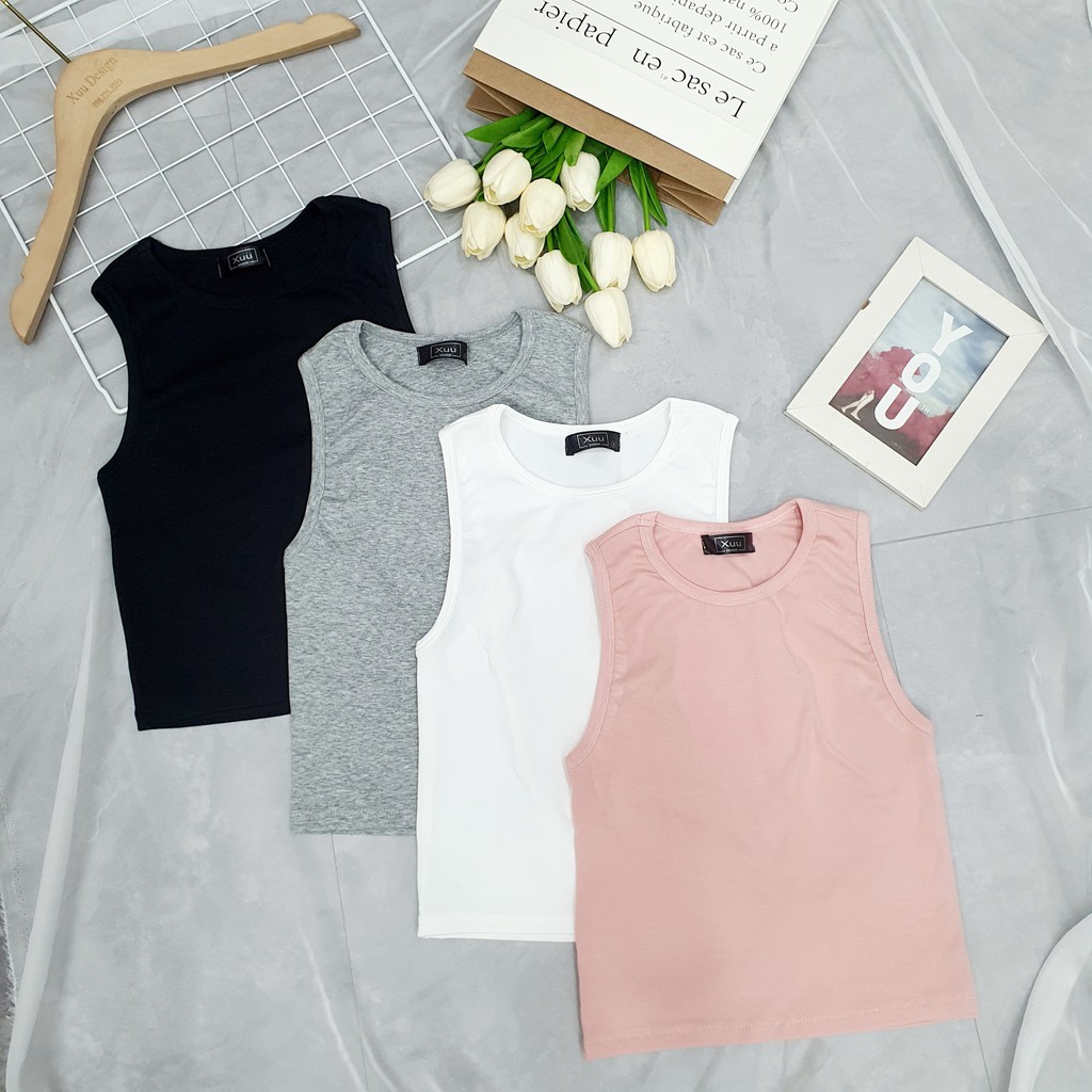 Áo croptop nữ 💖Xuu Design 💖chất cotton, áo ba lỗ cộc tay kiểu ôm vải co giãn AD04