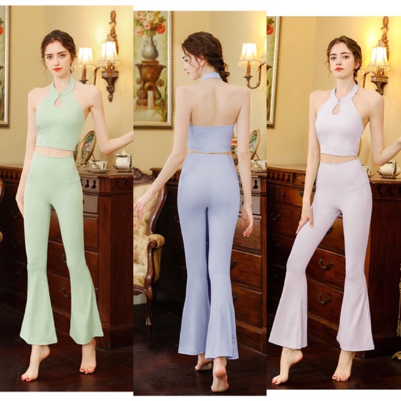 Bộ Tập Yoga Gym Quần Loe Áo Yếm S42 (hàng Quảng Châu cao cấp)