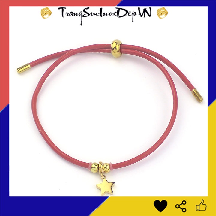 Vòng tay dây da màu đỏ kiểu rút bọc titan cao cấp mạ vàng sáng đẹp, dễ thương, tạo nên vẻ đẹp quyến rũ chotay của bạn
