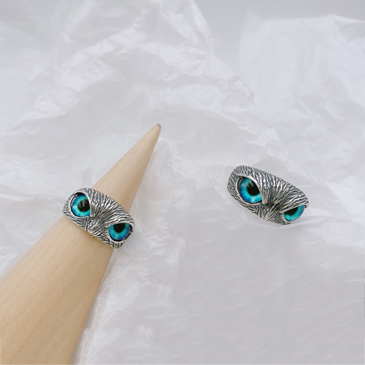 Copper Owl Rings Silver Demon Eye Owl Ring for Women Girl Lovers Retro Animal Open Adjustable Ring Statement Ring Jewelry Gift