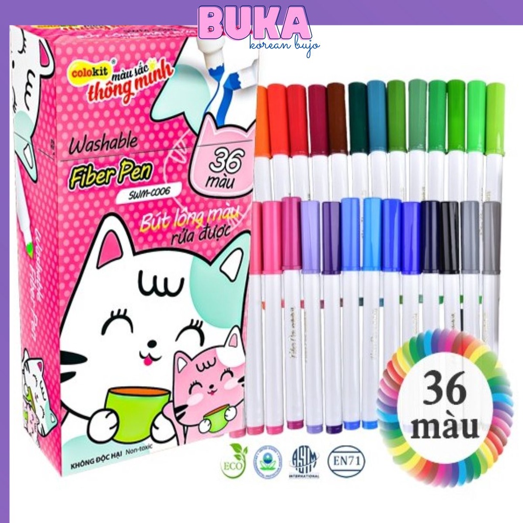 BÚT LÔNG 36 MÀU FIBER PEN WASHABLE - COLOKIT SWN-C006