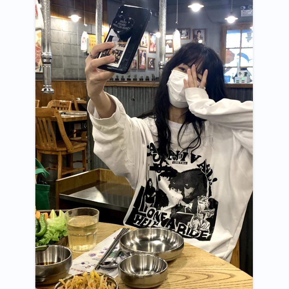 Áo thun dài tay in ảnh graffiti cổ điển phong cách Hồng Kông giản dị QDI4
