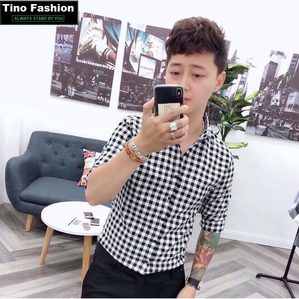 Áo Sơ Mi Nam CARO Cao Cấp Chuẩn Hàng Shop Tino Fashion - Dài tay