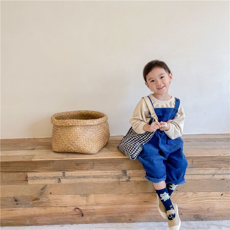 Quần Yếm Vải Nhung Kẻ Dáng Rộng Phong Cách Hàn Quốc Thời Trang Xuân Thu Cho Bé