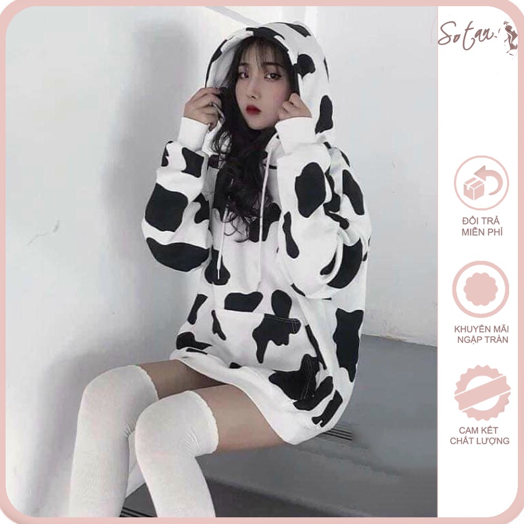 Áo hoodie nữ form rộng, áo hoodie bò sữa form rộng