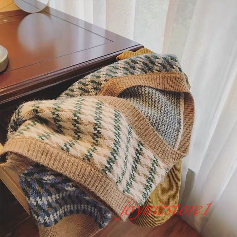 Áo Len Không Tay Cổ Chữ V Dáng Rộng Họa Tiết Kẻ Sọc Màu Sắc Cổ Điển Thời Trang Mùa Xuân Phong Cách Hàn Quốc Cho Nữ